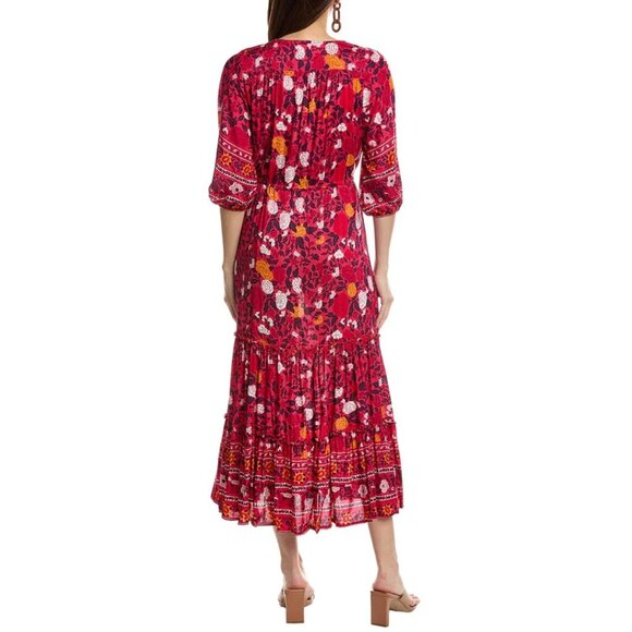 Walker & Wade Carrie Midi Dress Drawstring Waist Cherry Floral Pink Orange Med - Picture 4 of 13